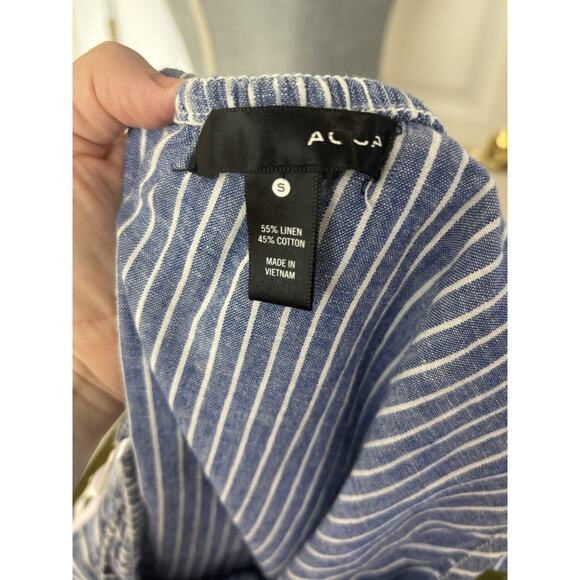 Aqua Linen Blend One Shoulder Striped Dress Size Small Ruffle Coastal Preppy - Picture 6 of 6